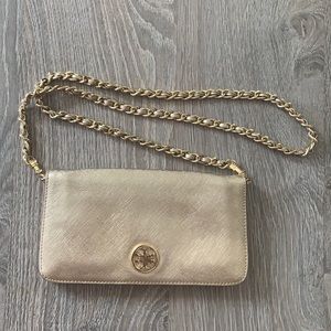 TORY BURCH leather gold clutch